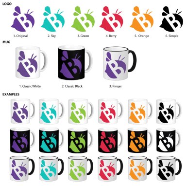 The Studio B logo is versatile and can be used in different colors. Each member of the Studio B team received a different color mug to fit their personality.